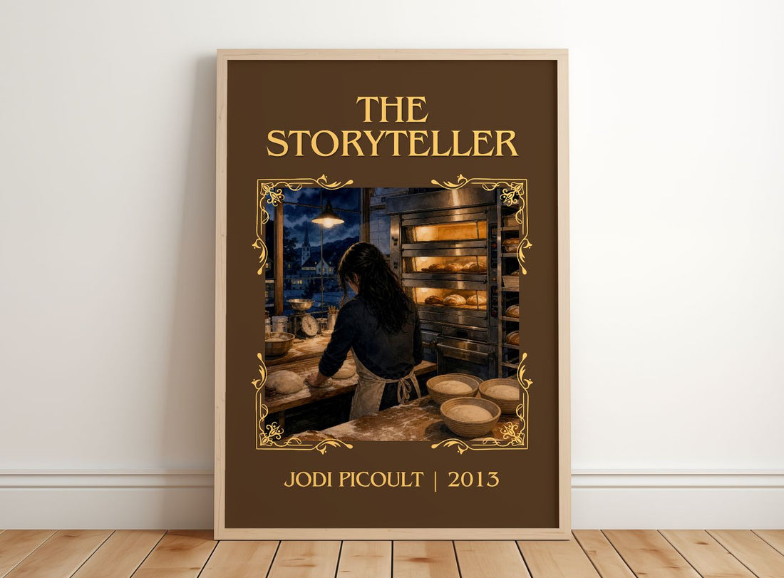 The Storyteller Classic Book Art Print by Jodi Picoult – framed print leaning on a wooden floor