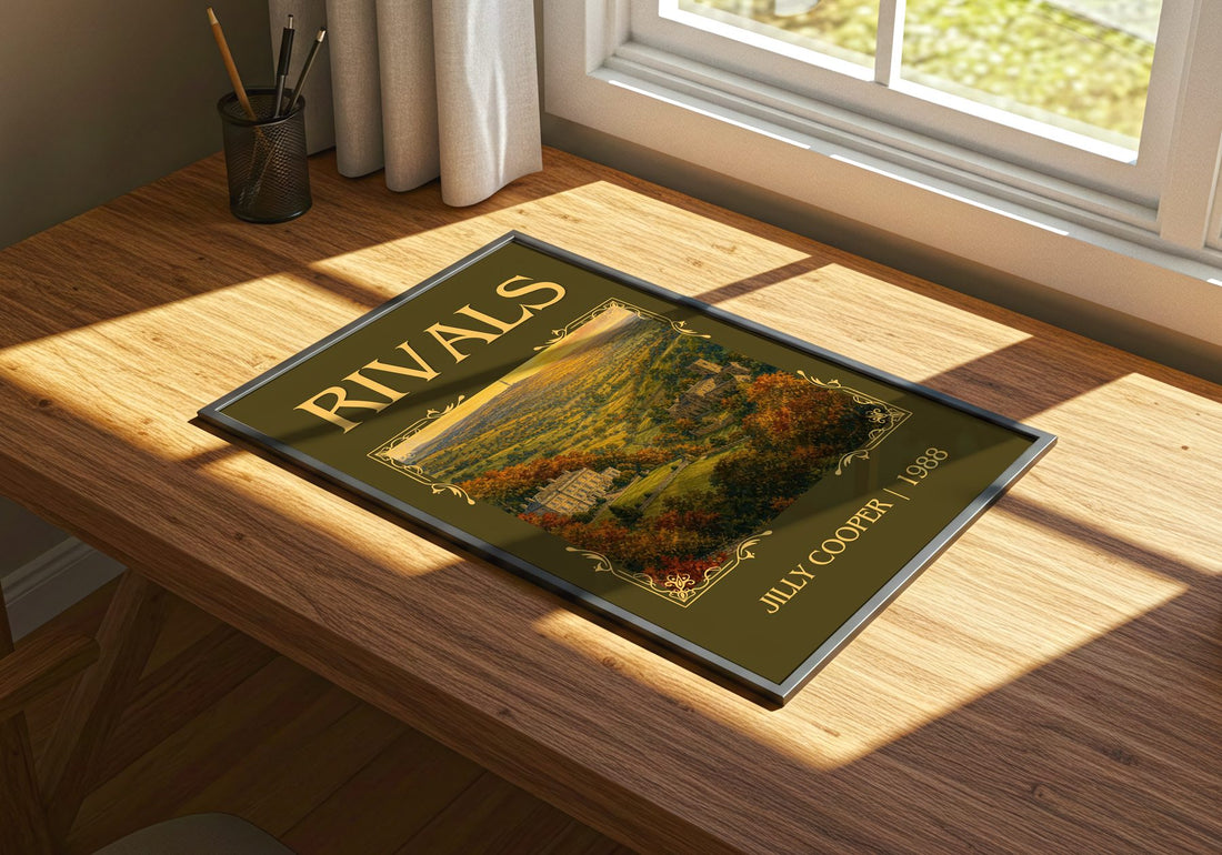 Rivals Classic Book Art Print by Jilly Cooper – print on a sunlit desk