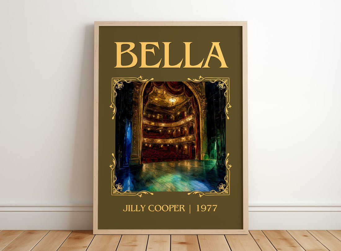 Bella Classic Book Art Print by Jilly Cooper – framed print leaning on a wooden floor