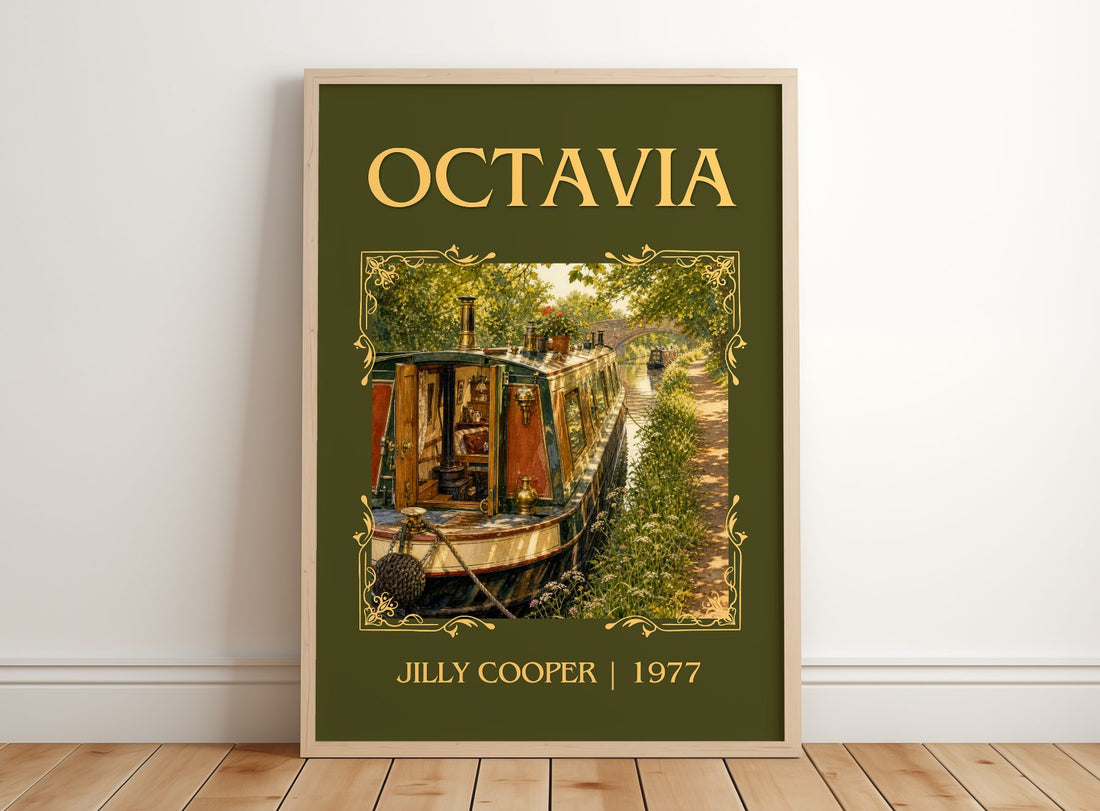 Octavia Classic Book Art Print by Jilly Cooper – framed print leaning on a wooden floor