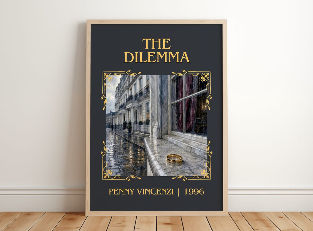 The Dilemma Classic Book Art Print by Penny Vincenzi – framed print leaning on a wooden floor