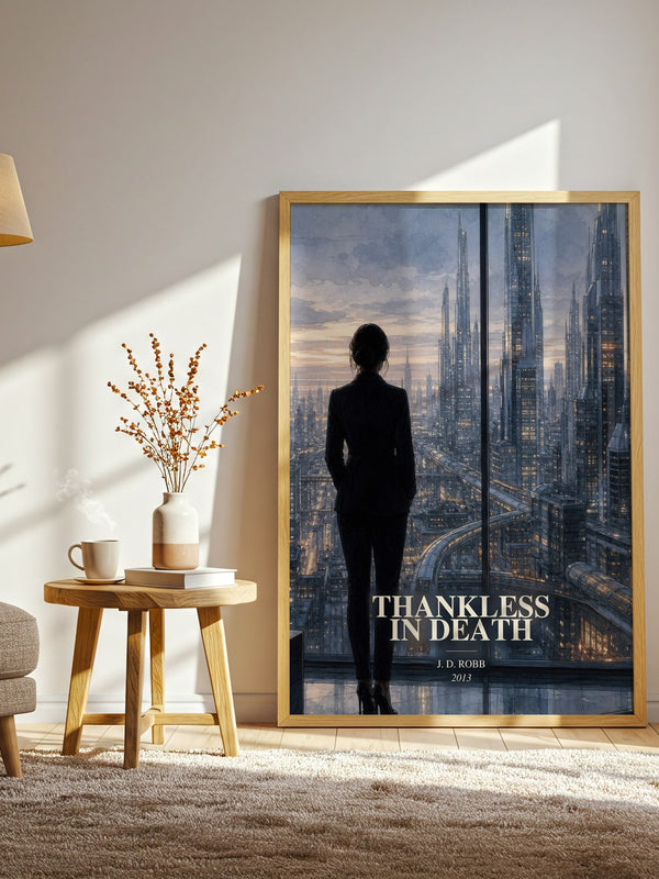 Thankless In Death watercolour print in frame leaning in hallway – thriller wall art