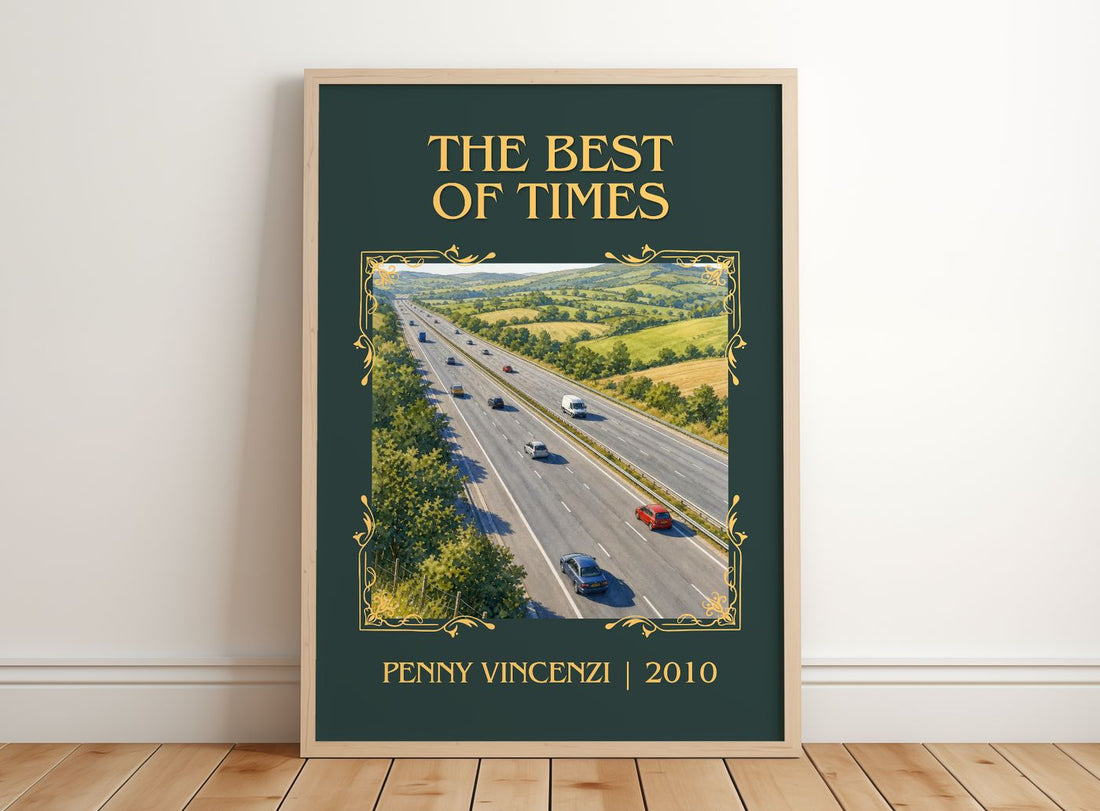 The Best of Times Classic Book Art Print by Penny Vincenzi – framed print leaning on a wooden floor