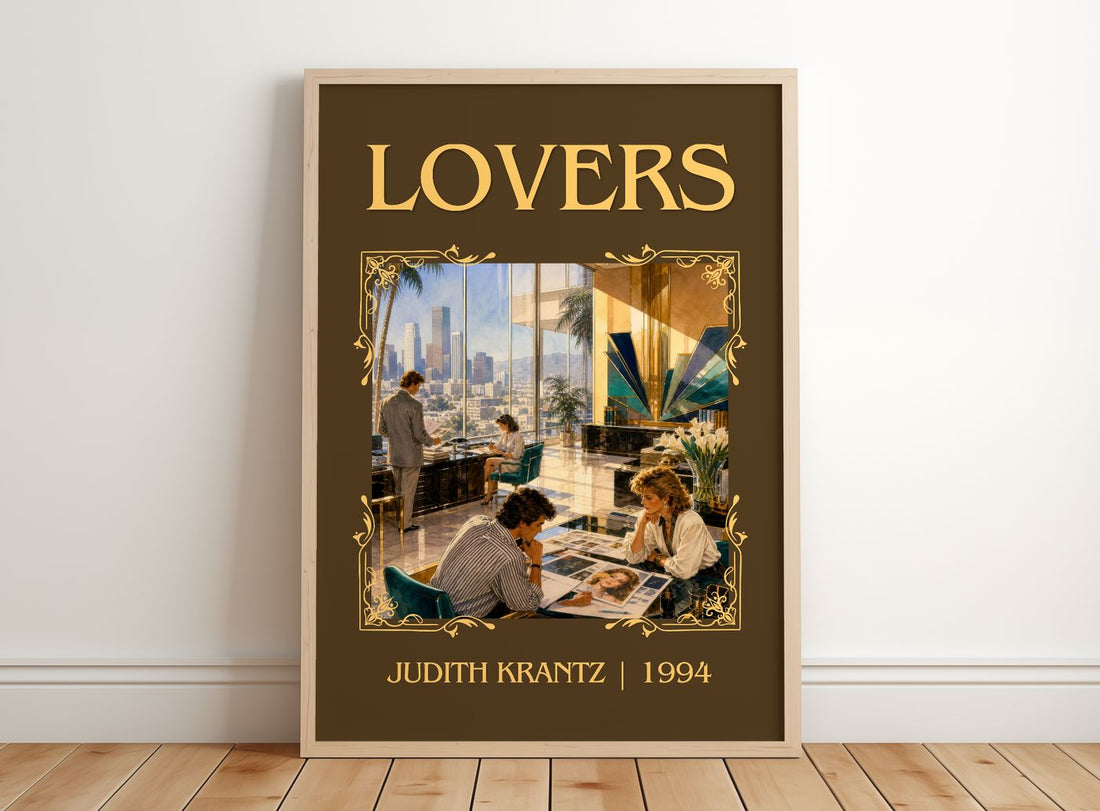 Lovers Classic Book Art Print by Judith Krantz – framed print leaning on a wooden floor
