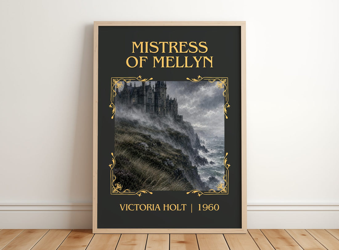 Mistress of Mellyn Classic Book Art Print by Victoria Holt – framed print leaning on a wooden floor