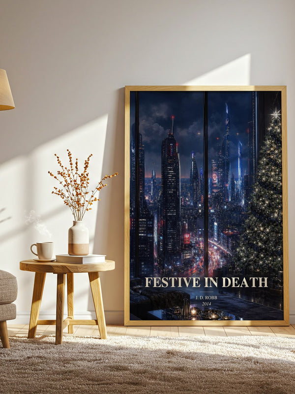 Festive In Death watercolour print in frame leaning in hallway – mystery wall art