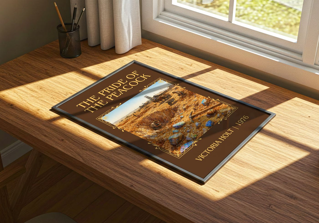 The Pride of the Peacock Classic Book Art Print by Victoria Holt – print on a sunlit desk
