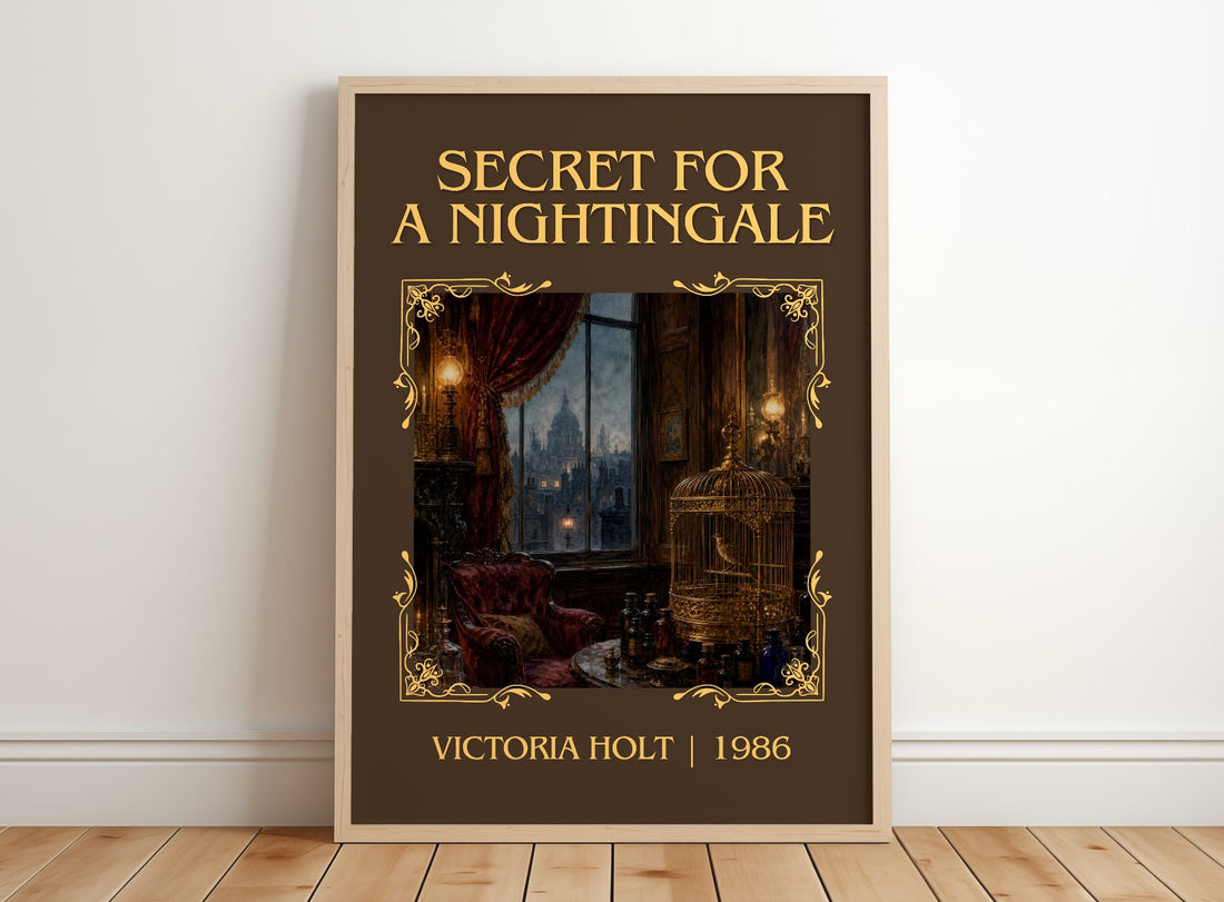 Secret for a Nightingale Classic Book Art Print by Victoria Holt – framed print leaning on a wooden floor