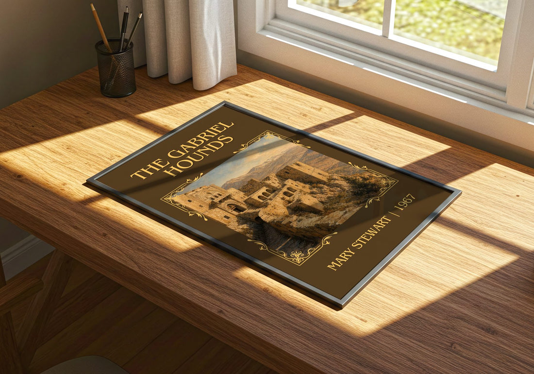 The Gabriel Hounds Classic Book Art Print by Mary Stewart – print on a sunlit desk