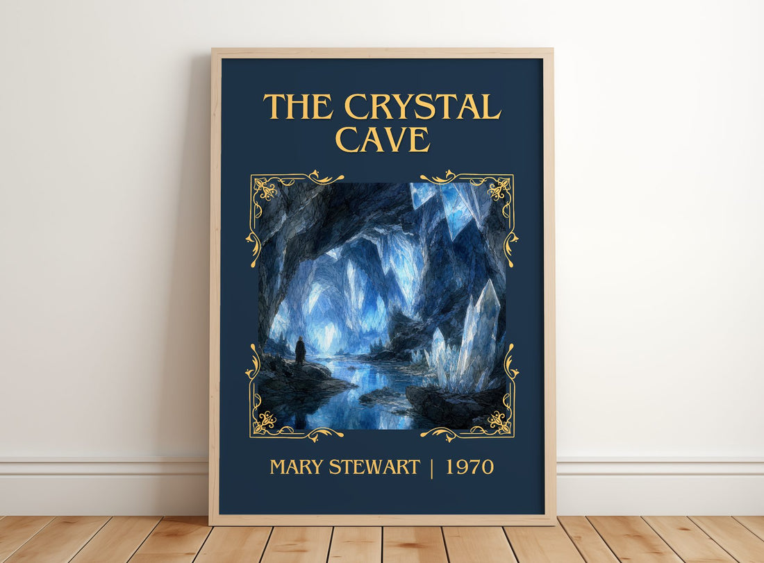 The Crystal Cave Classic Book Art Print by Mary Stewart – framed print leaning on a wooden floor