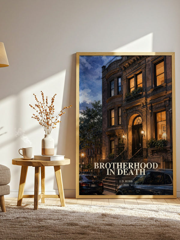 Brotherhood In Death watercolour print in frame leaning in hallway – mystery wall art