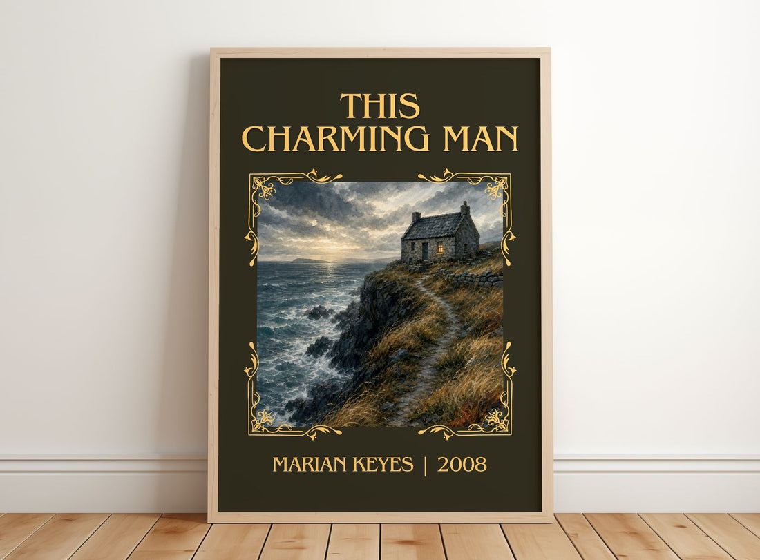This Charming Man Classic Book Art Print by Marian Keyes – framed print leaning on a wooden floor
