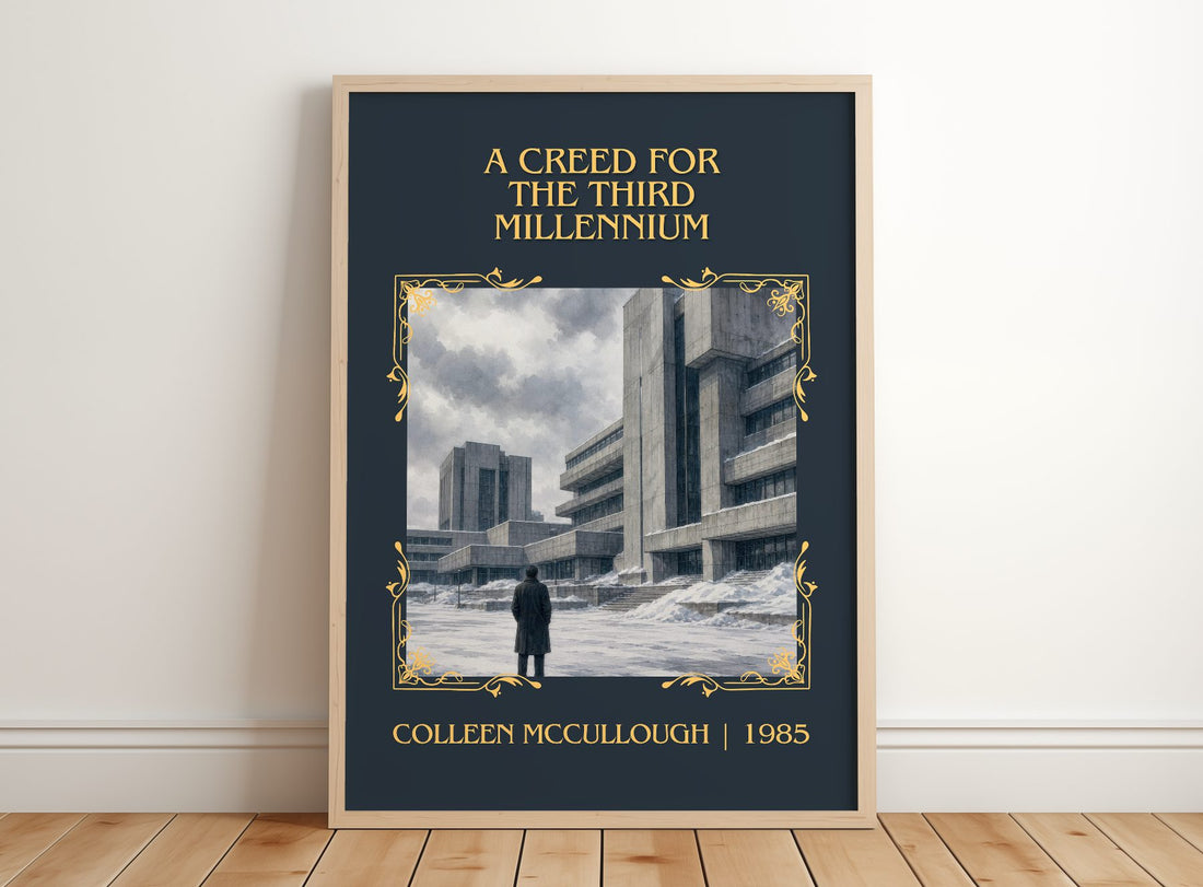 Creed for the Third Millennium Classic Book Art Print by C. McCullough – framed print leaning on a wooden floor