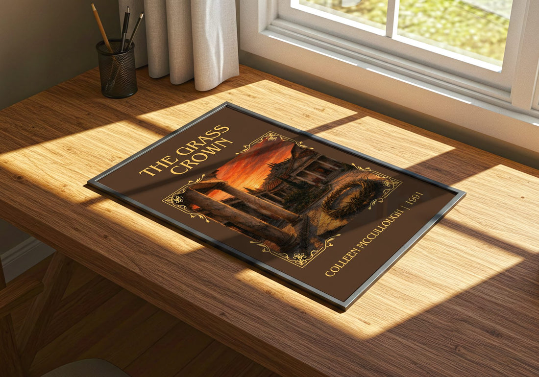The Grass Crown Classic Book Art Print by Colleen McCullough – print on a sunlit desk
