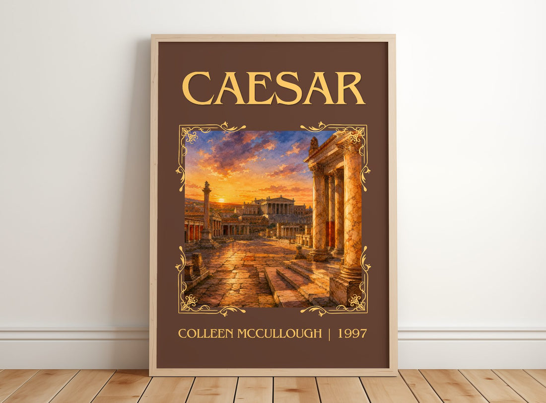 Caesar Classic Book Art Print by Colleen McCullough – framed print leaning on a wooden floor