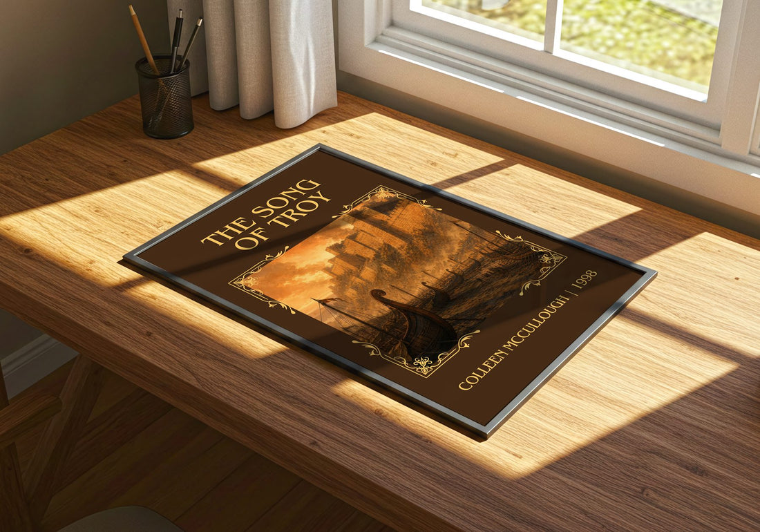The Song of Troy Classic Book Art Print by Colleen McCullough – print on a sunlit desk