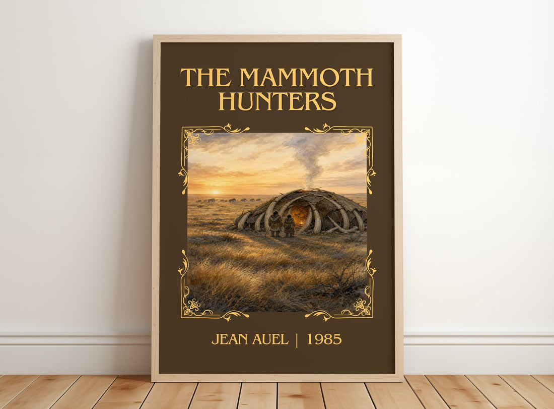 The Mammoth Hunters Classic Book Art Print by Jean Auel – framed print leaning on a wooden floor