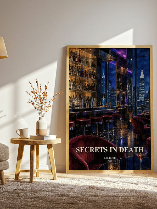 Secrets In Death watercolour print in frame leaning in hallway – mystery wall art