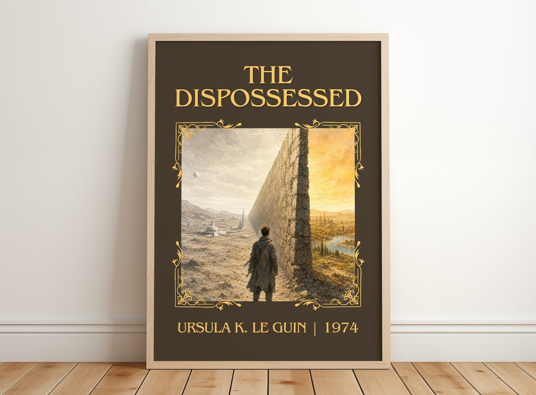 The Dispossessed Classic Book Art Print by Ursula K. Le Guin – framed print leaning on a wooden floor