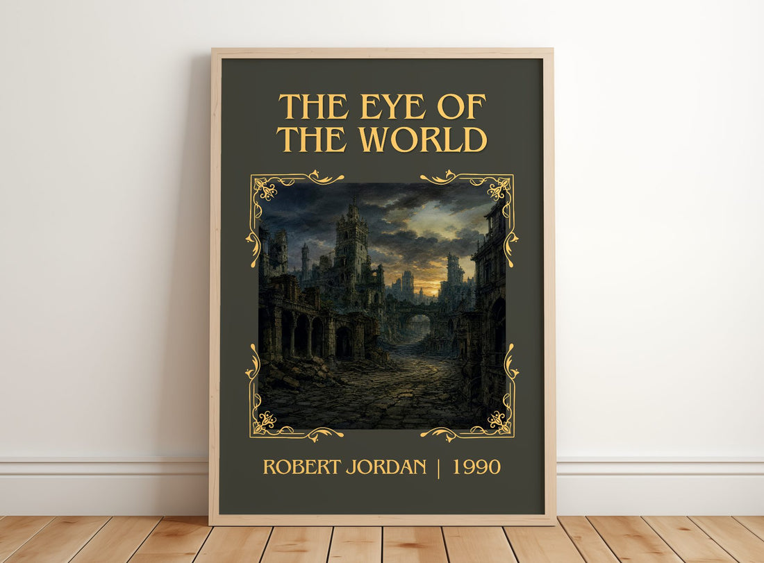The Eye of the World Classic Book Art Print by Robert Jordan – framed print leaning on a wooden floor