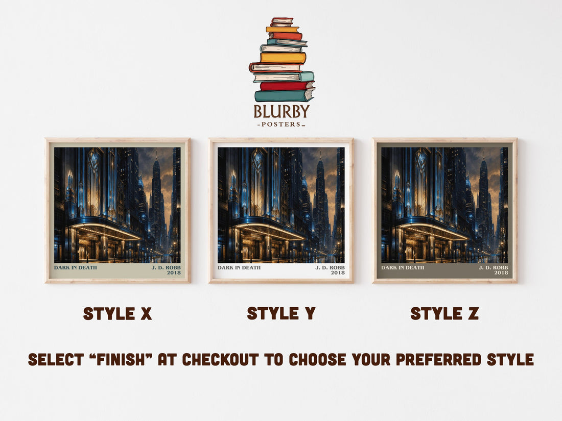 Dark In Death literary print in frame leaning in hallway – thriller wall art (mockup)
