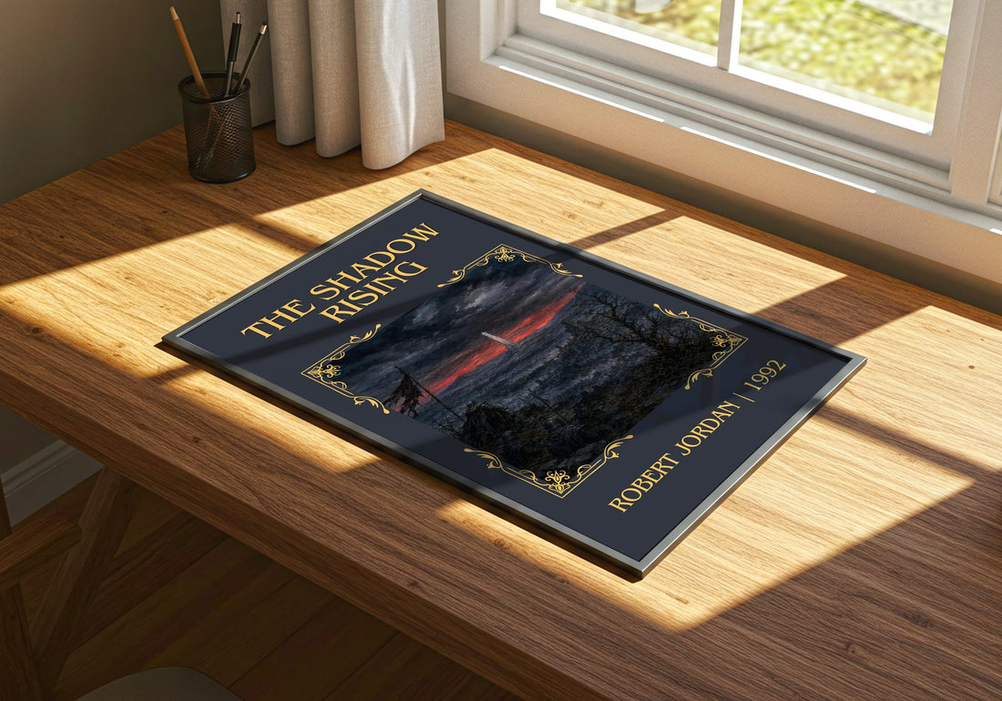 The Shadow Rising Classic Book Art Print by Robert Jordan – print on a sunlit desk