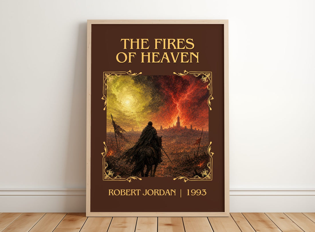 The Fires of Heaven Classic Book Art Print by Robert Jordan – framed print leaning on a wooden floor