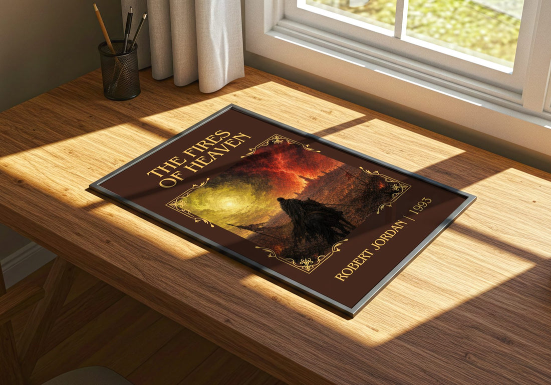 The Fires of Heaven Classic Book Art Print by Robert Jordan – print on a sunlit desk