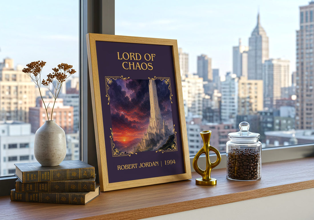 Lord of Chaos Classic Book Art Print by Robert Jordan – framed print on a city-view windowsill