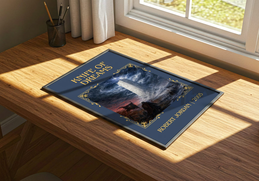 Knife of Dreams Classic Book Art Print by Robert Jordan – print on a sunlit desk
