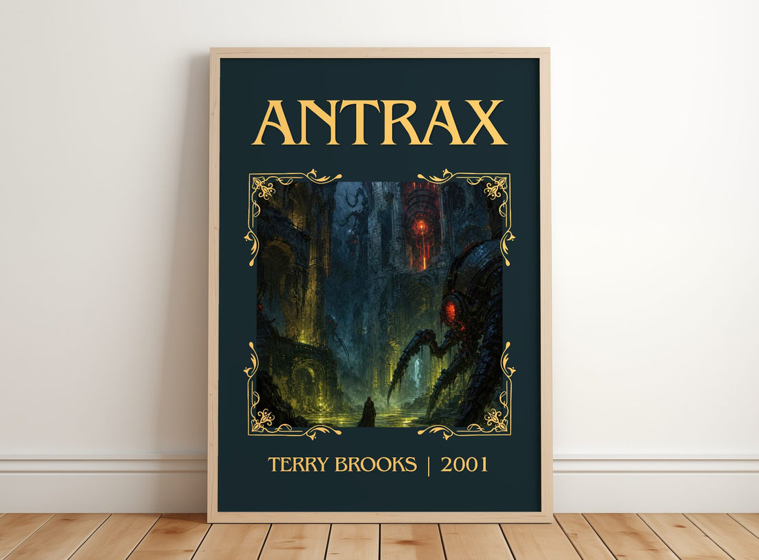 Antrax Classic Book Art Print by Terry Brooks – framed print leaning on a wooden floor