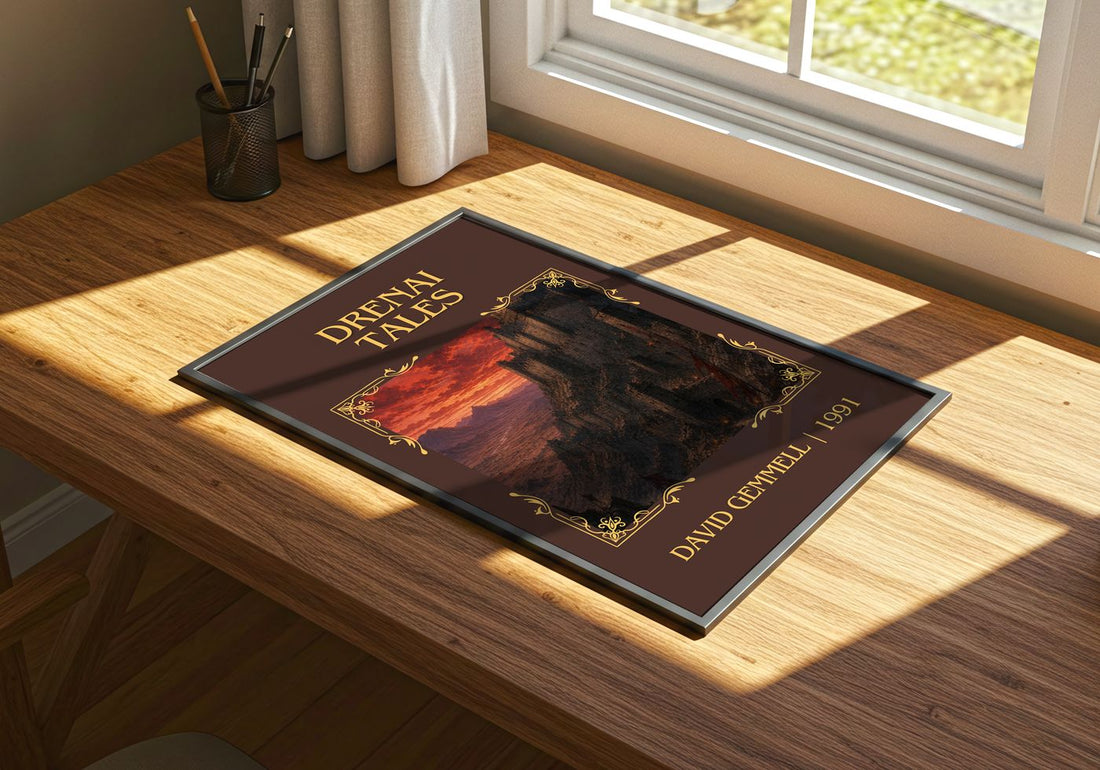 Drenai Tales Classic Book Art Print by David Gemmell – print on a sunlit desk
