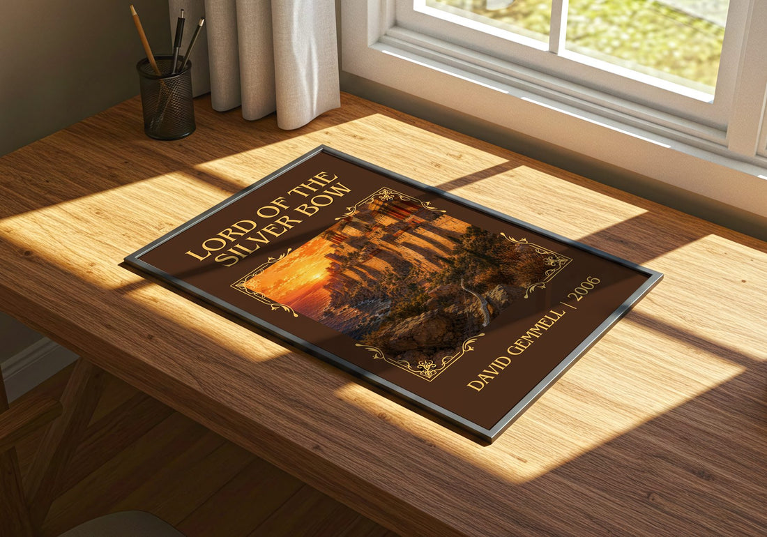 Lord of the Silver Bow Classic Book Art Print by David Gemmell – print on a sunlit desk