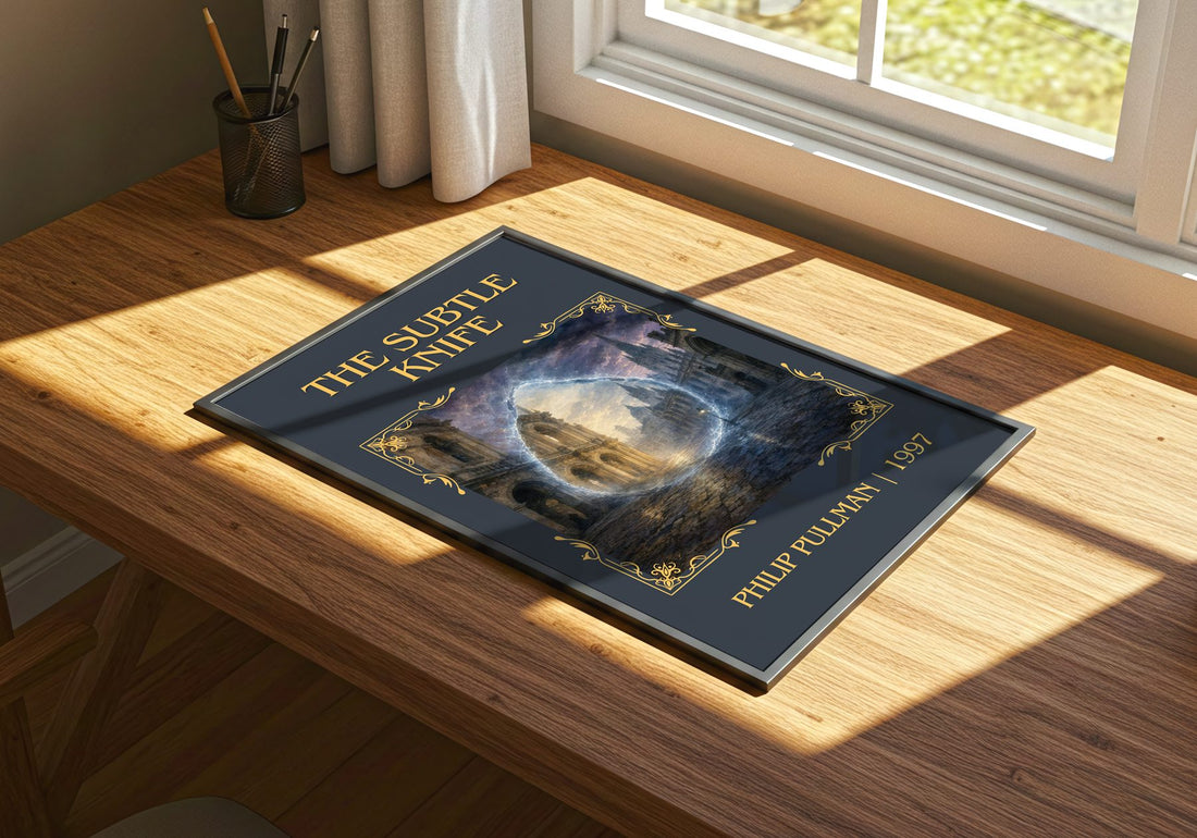 The Subtle Knife Classic Book Art Print by Philip Pullman – print on a sunlit desk