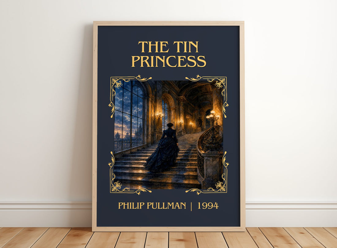 The Tin Princess Classic Book Art Print by Philip Pullman – framed print leaning on a wooden floor