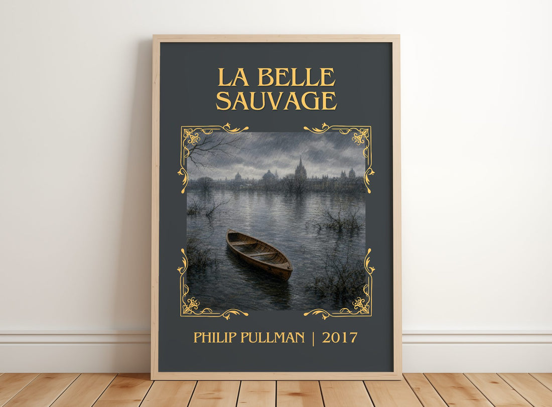La Belle Sauvage Classic Book Art Print by Philip Pullman – framed print leaning on a wooden floor