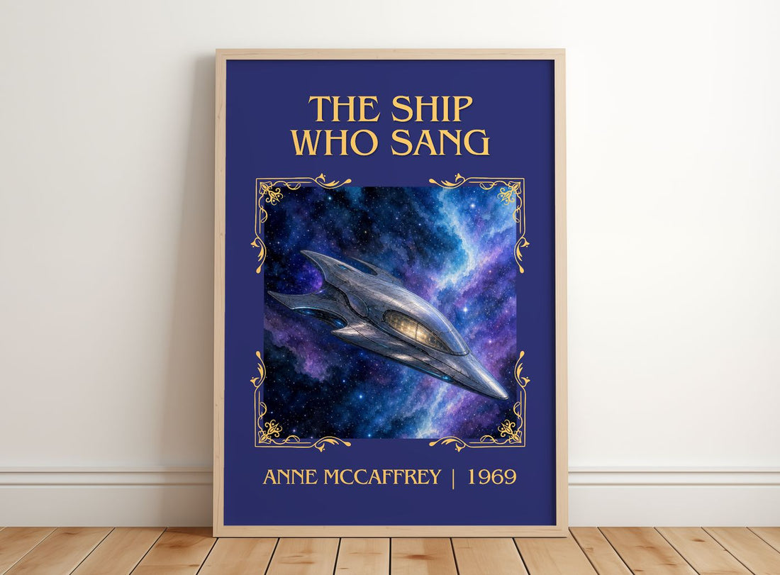 The Ship Who Sang Classic Book Art Print by Anne McCaffrey – framed print leaning on a wooden floor