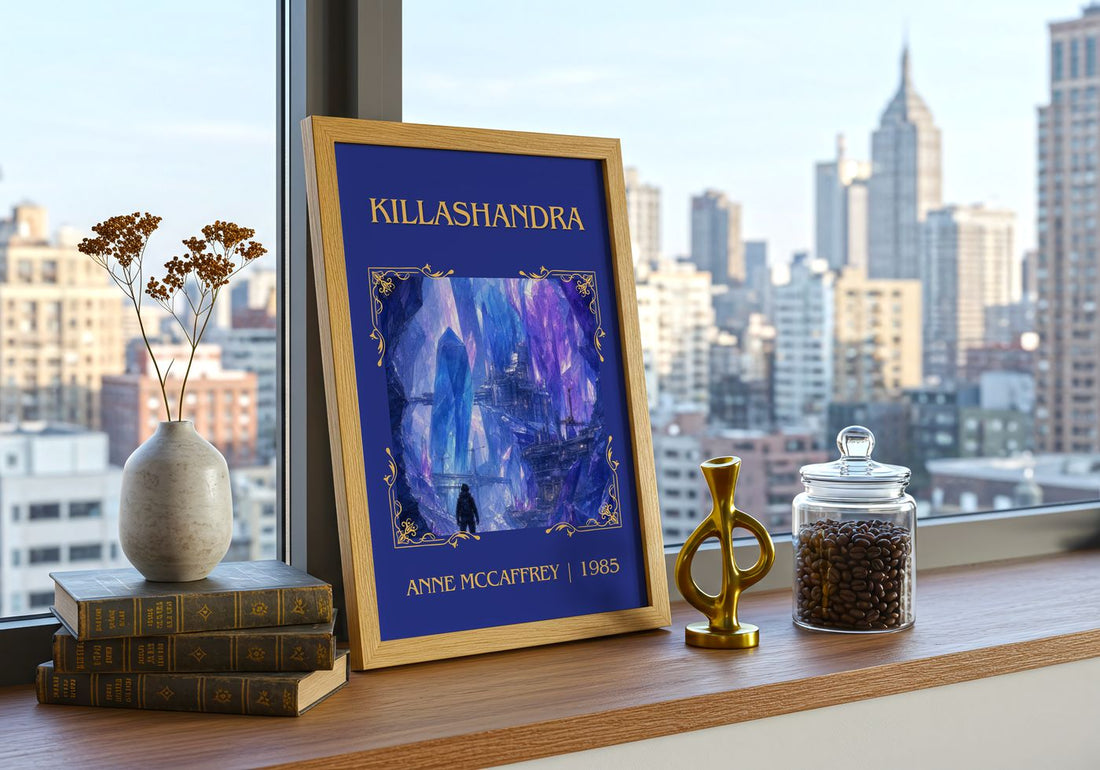 Killashandra Classic Book Art Print by Anne McCaffrey – framed print on a city-view windowsill