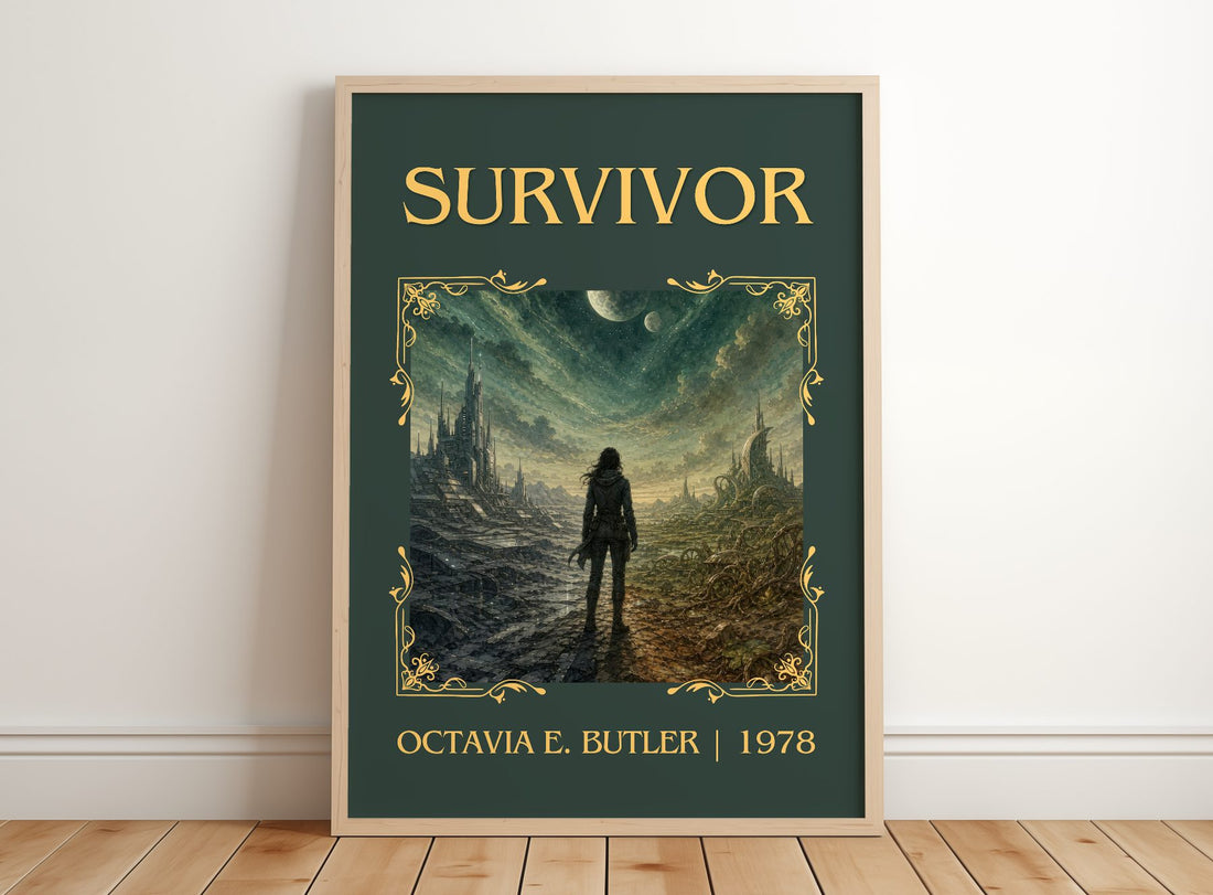 Survivor Classic Book Art Print by Octavia E. Butler – framed print leaning on a wooden floor