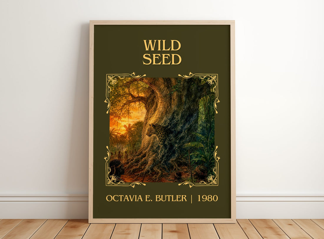 Wild Seed Classic Book Art Print by Octavia E. Butler – framed print leaning on a wooden floor