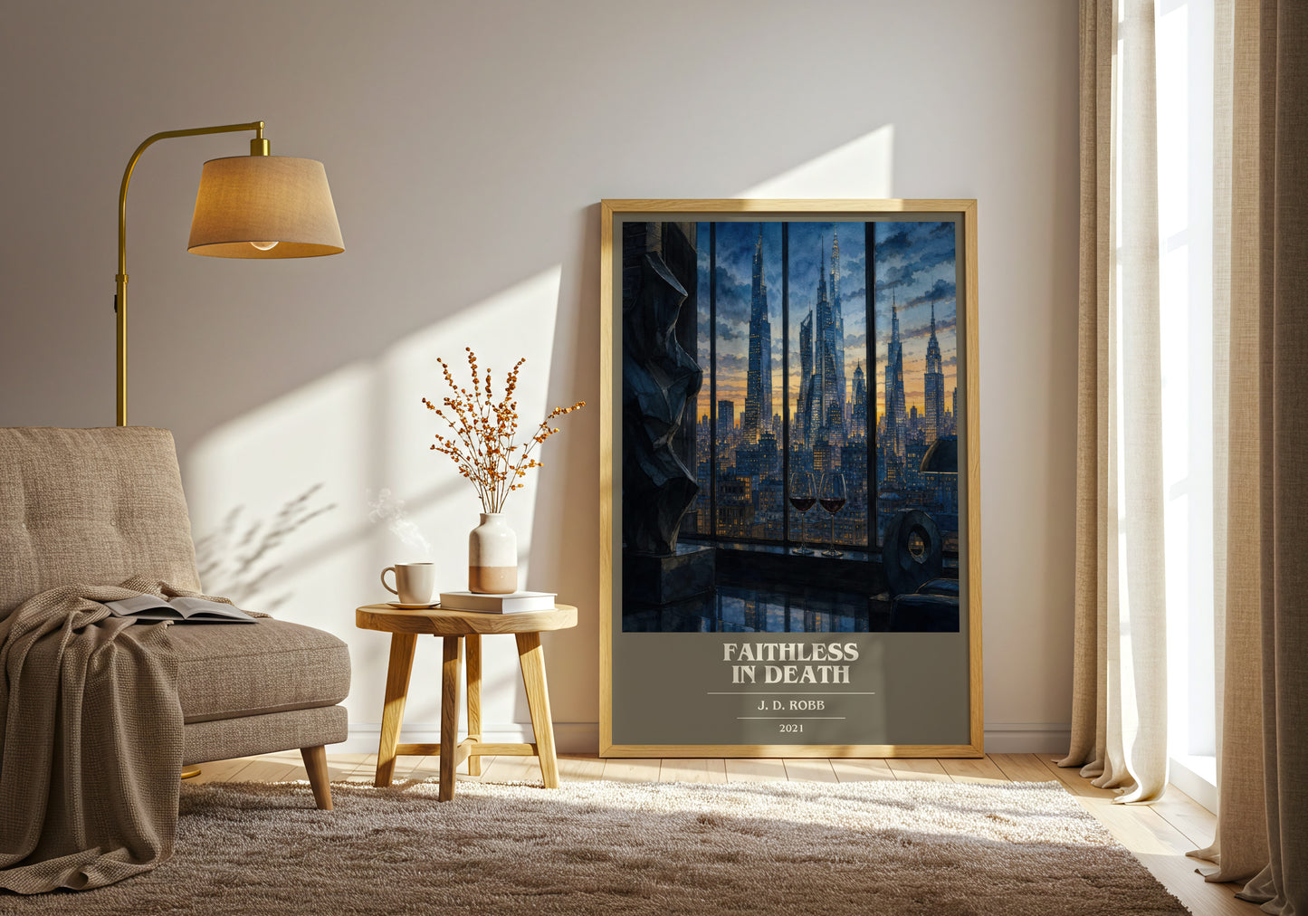 Faithless In Death book cover print on bookshelf – J. D. Robb fan gift