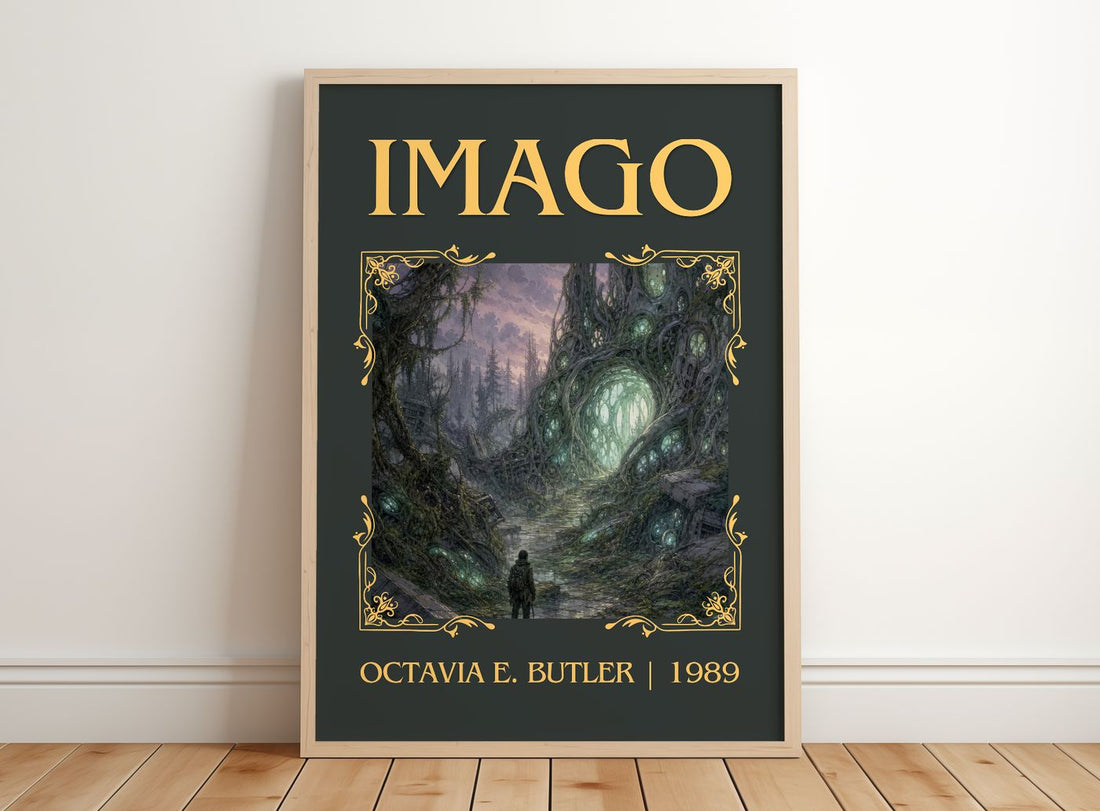 Imago Classic Book Art Print by Octavia E. Butler – framed print leaning on a wooden floor