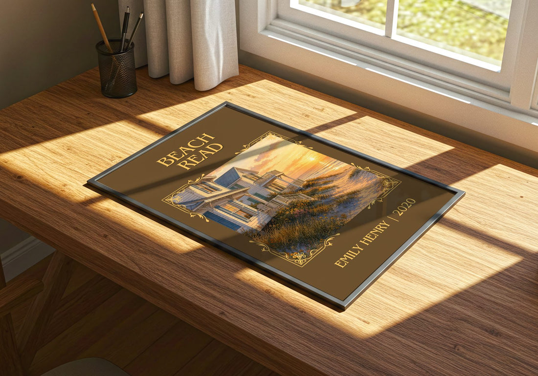 Beach Read Classic Book Art Print by Emily Henry – print on a sunlit desk