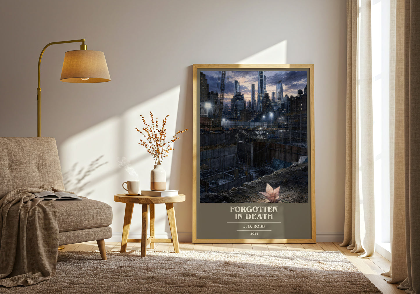Forgotten In Death book cover print on bookshelf – J. D. Robb fan gift