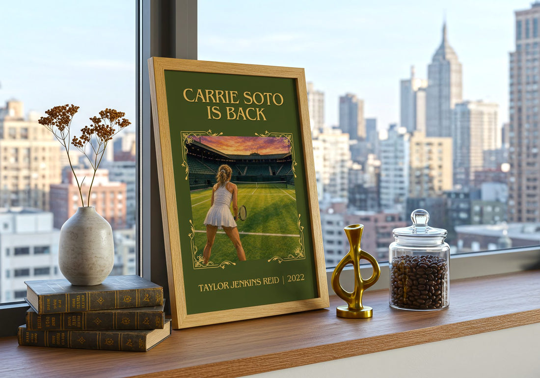 Carrie Soto Is Back Classic Book Art Print by Taylor Jenkins Reid – framed print on a city-view windowsill