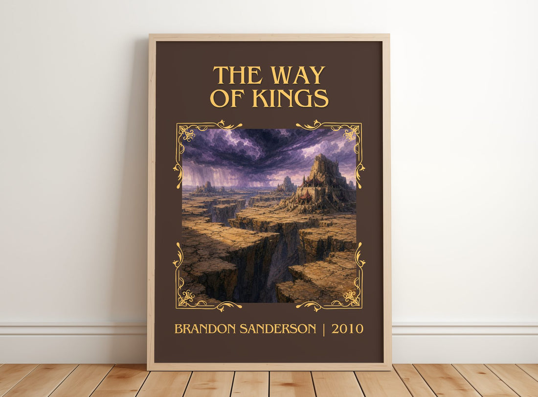The Way of Kings Classic Book Art Print by Brandon Sanderson – framed print leaning on a wooden floor