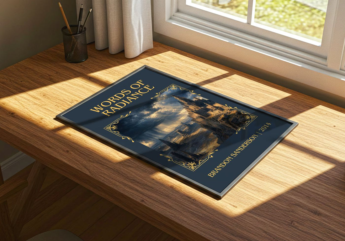 Words of Radiance Classic Book Art Print by Brandon Sanderson – print on a sunlit desk