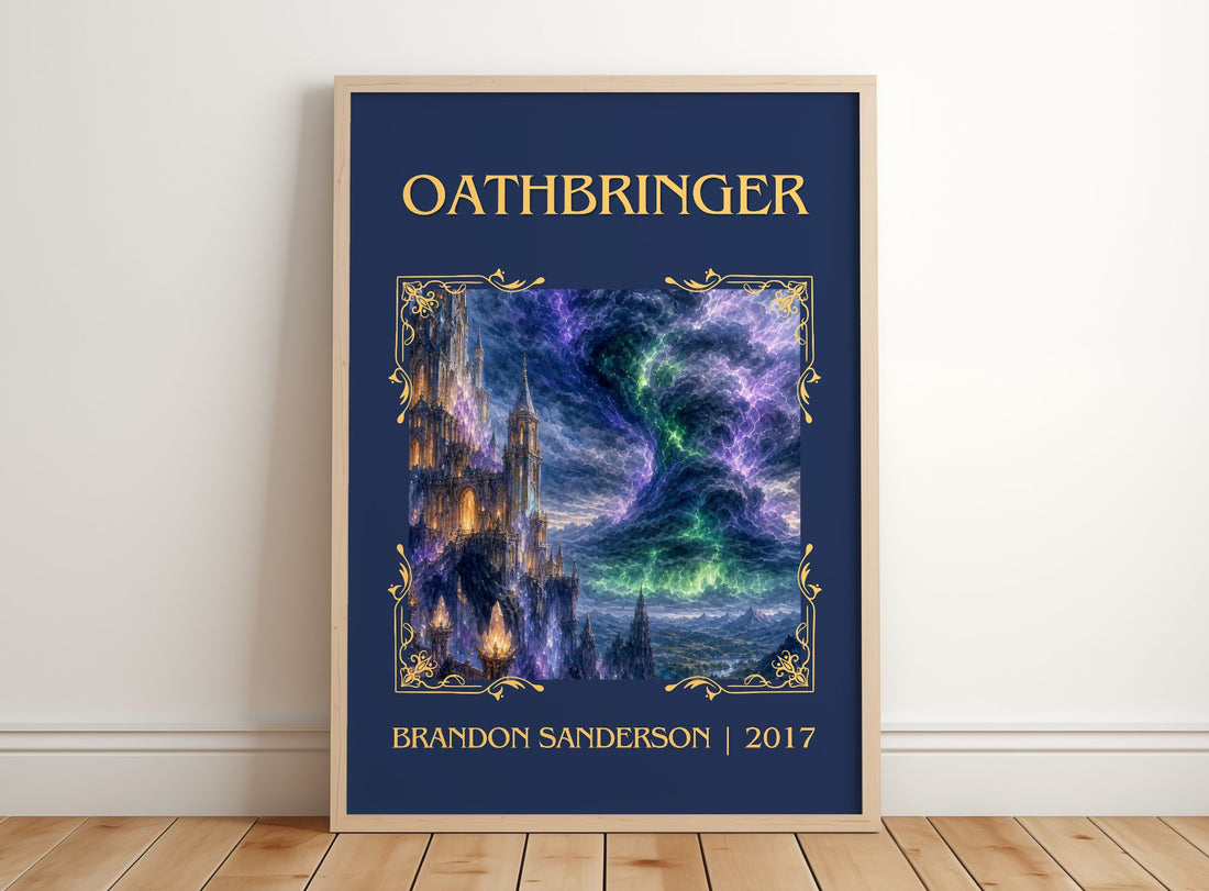 Oathbringer Classic Book Art Print by Brandon Sanderson – framed print leaning on a wooden floor