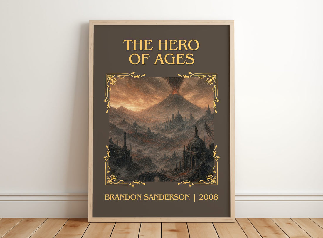 The Hero of Ages Classic Book Art Print by Brandon Sanderson – framed print leaning on a wooden floor