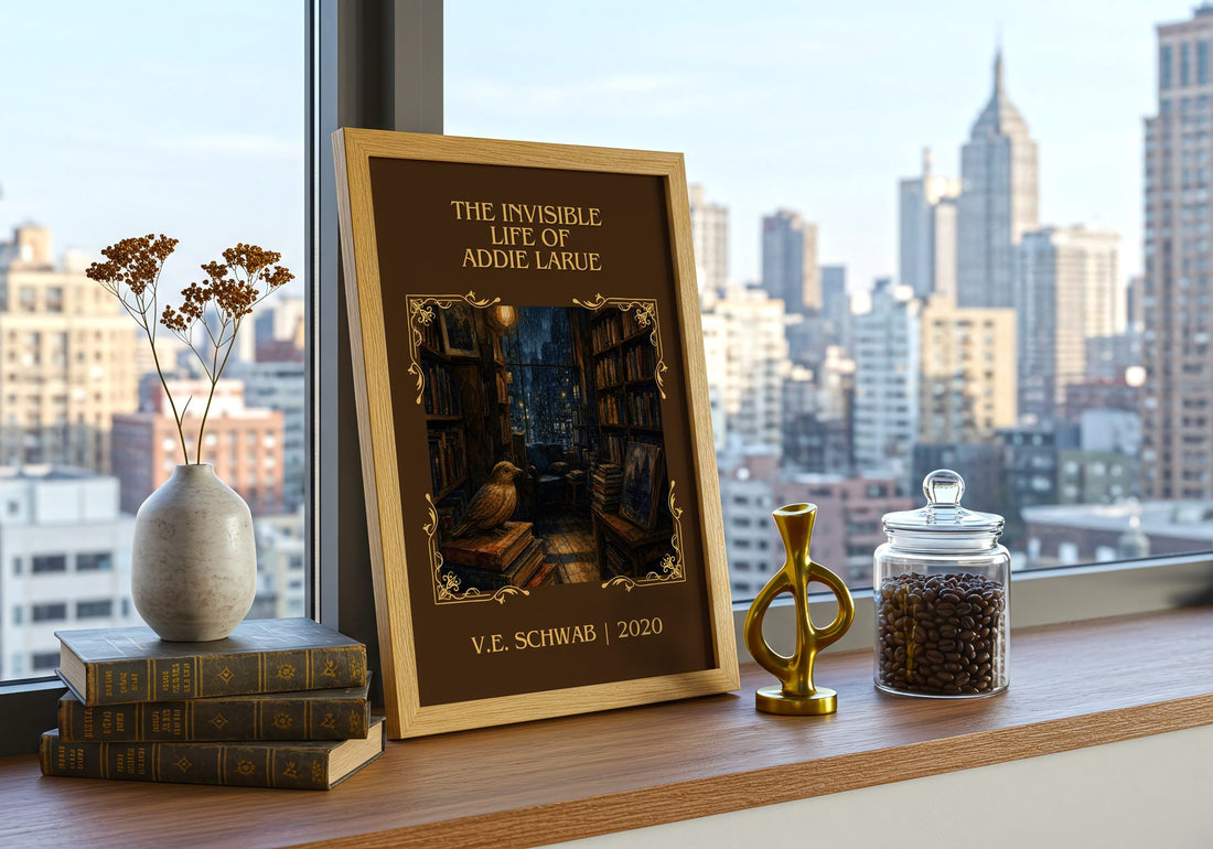 Invisible Life of Addie LaRue Classic Book Art Print by V.E. Schwab – framed print on a city-view windowsill